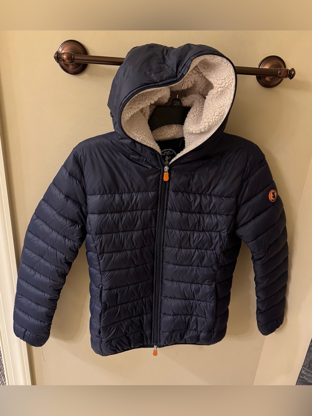 Save The Duck Navy Ultra Light Sherpa Lined Puffer Jacket 2/M Medium 💙🦆